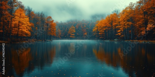 Autumn Forest Reflecting in a Still Lake