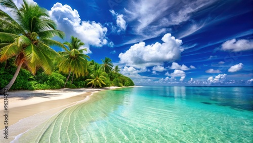 Fototapeta Naklejka Na Ścianę i Meble -  Tropical paradise beach with crystal clear water and white sand , Spiaggia, paradisiaca, tropical, beach