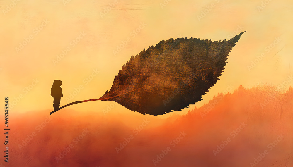 Obraz premium A light, abstract silhouette of an object, like a leaf or mountain, blended into the background color.