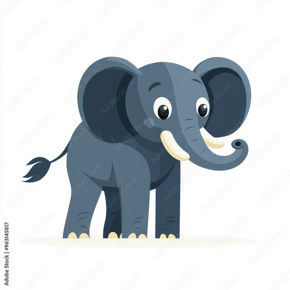 Obraz premium Majestic Elephant Illustration with Raised Trunk on White Background - Simple and Minimalistic Wildlife Artwork Concept