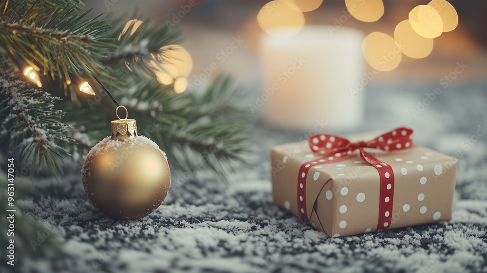 クリスマスシーン: クラフト紙のギフトボックス クリスマスシーン: クラフト紙のギフトボックス