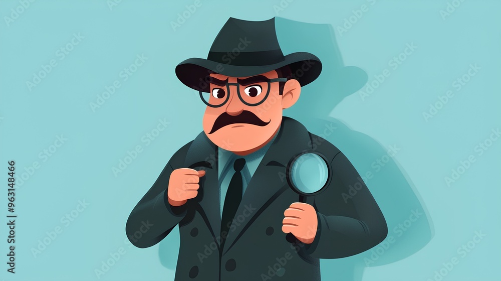 cartoon art style detective character simple 2D illustration cartoon art style detective character simple 2D illustration