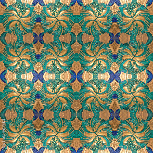 abstract seamless pattern in green and gold tones