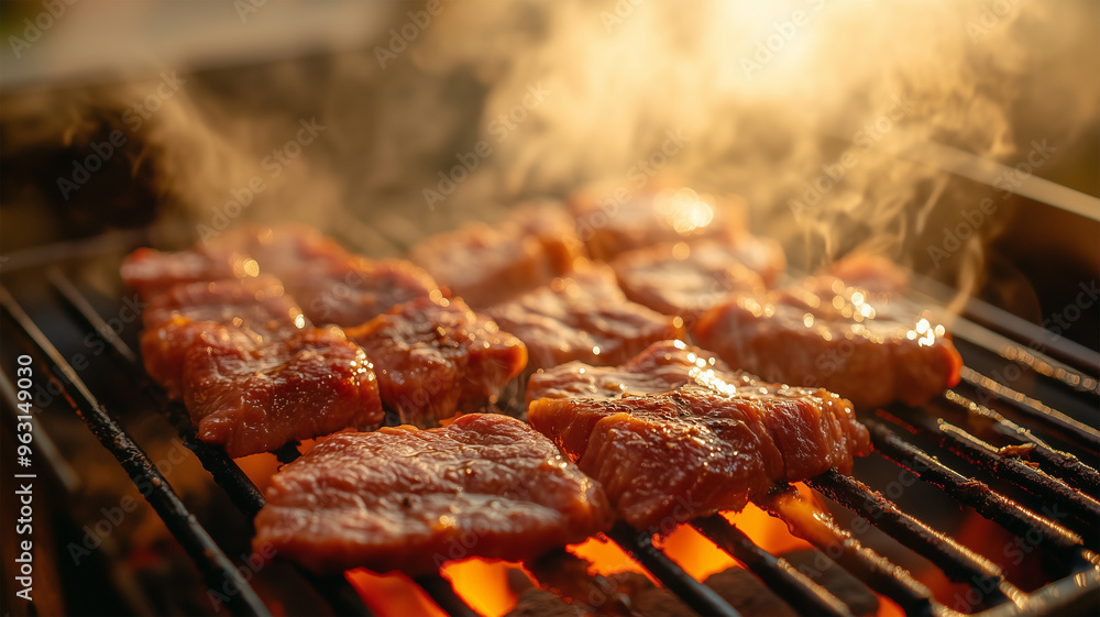 ジューシーな焼き肉のクロースアップ ジューシーな焼き肉のクロースアップ