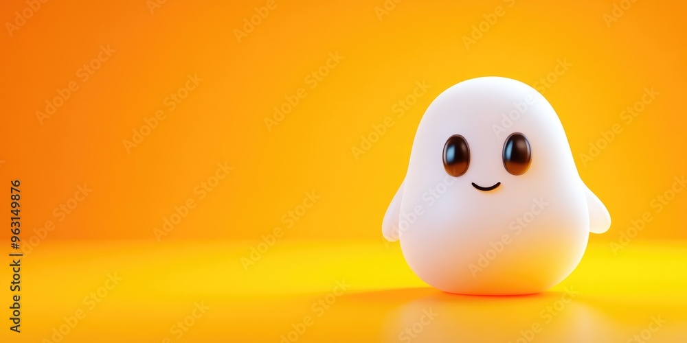 Charming 3D Ghost Character on Vibrant Orange Canvas Charming 3D Ghost Character on Vibrant Orange Canvas
