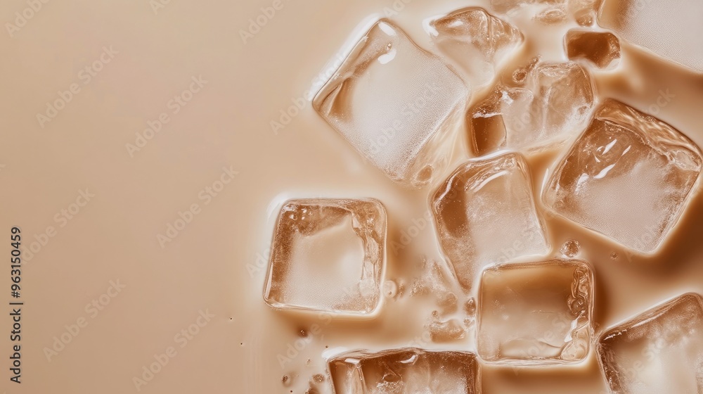 Beige Background with Ice Cubes in Coffee Beige Background with Ice Cubes in Coffee