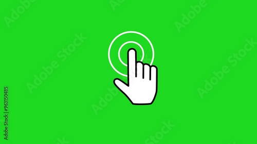 Hand finger touching, click pointer cursor icon with more effect and direction animation, computer, in green screen background