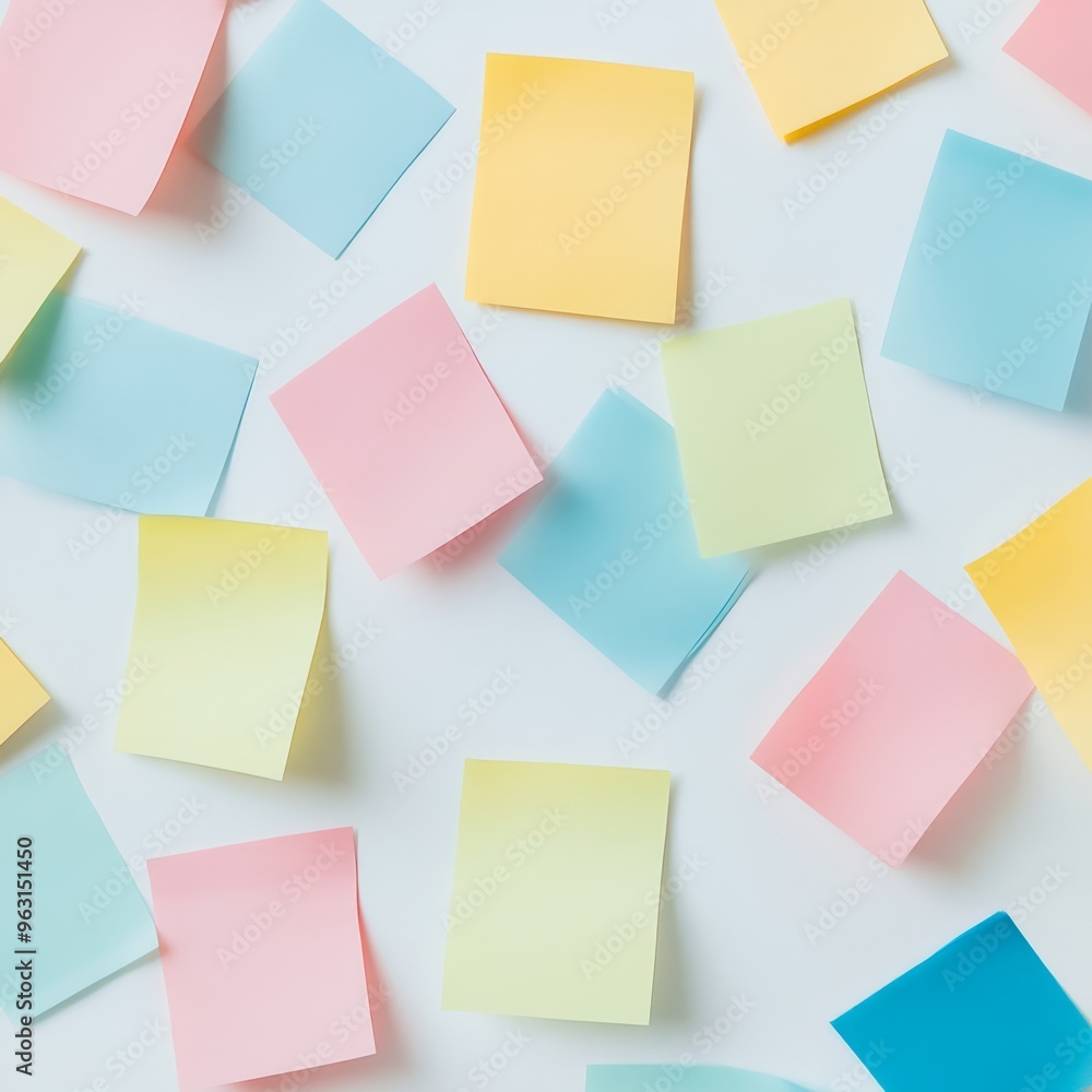 Colorful Sticky Notes on a White Desk - Overhead View Editorial Photography Colorful Sticky Notes on a White Desk - Overhead View Editorial Photography