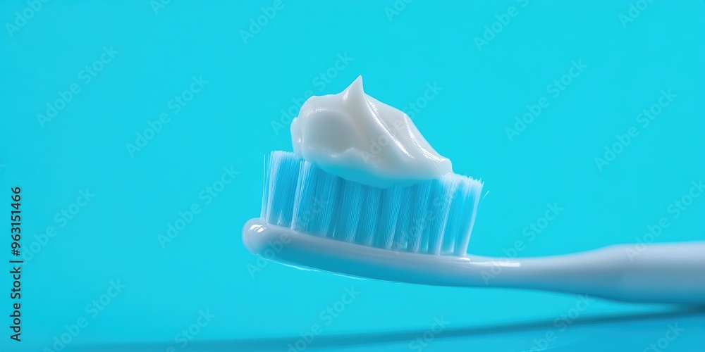 Toothbrush and Toothpaste Close-Up on Soft Blue Toothbrush and Toothpaste Close-Up on Soft Blue