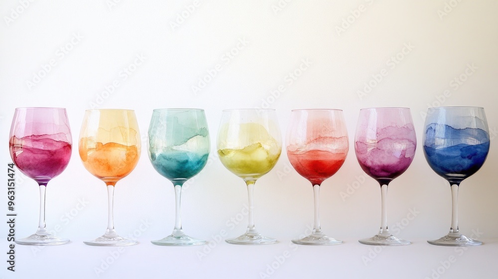 Vibrant Watercolor Wine Glasses: A Stunning Display of Artistic Drinkware Vibrant Watercolor Wine Glasses: A Stunning Display of Artistic Drinkware