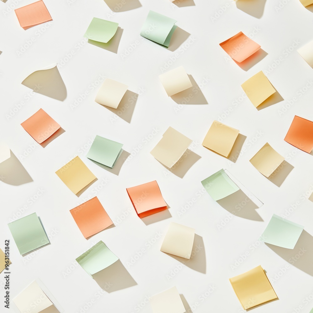 Sticky Notes Overflow: Overhead View of Colorful Tabs on a White Desk Sticky Notes Overflow: Overhead View of Colorful Tabs on a White Desk