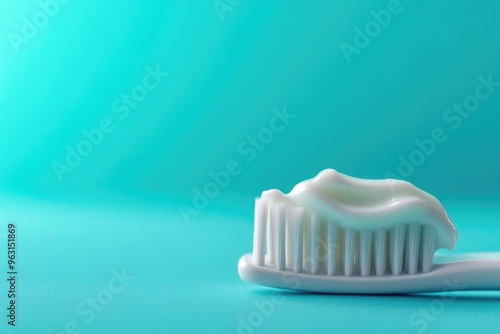 Toothbrush with Blue Toothpaste on Light Blue Backdrop