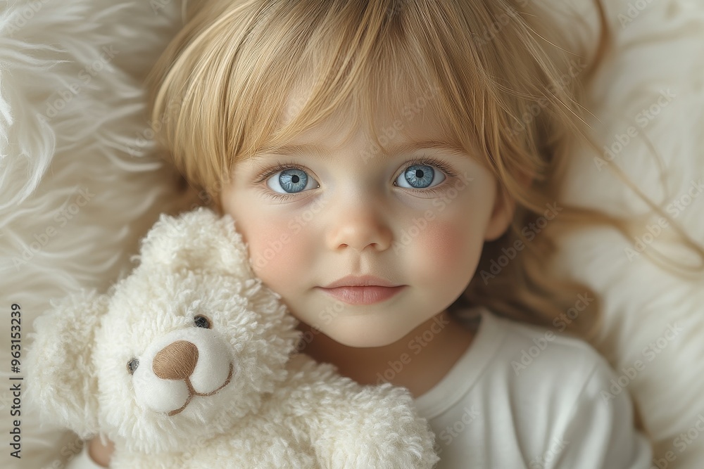 Serene Toddler Portrait with Teddy Bear Serene Toddler Portrait with Teddy Bear