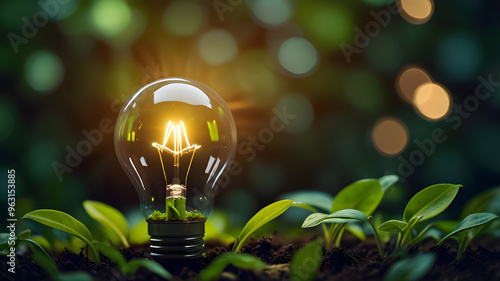 A light bulb with a plant growing out of it. Eco energy