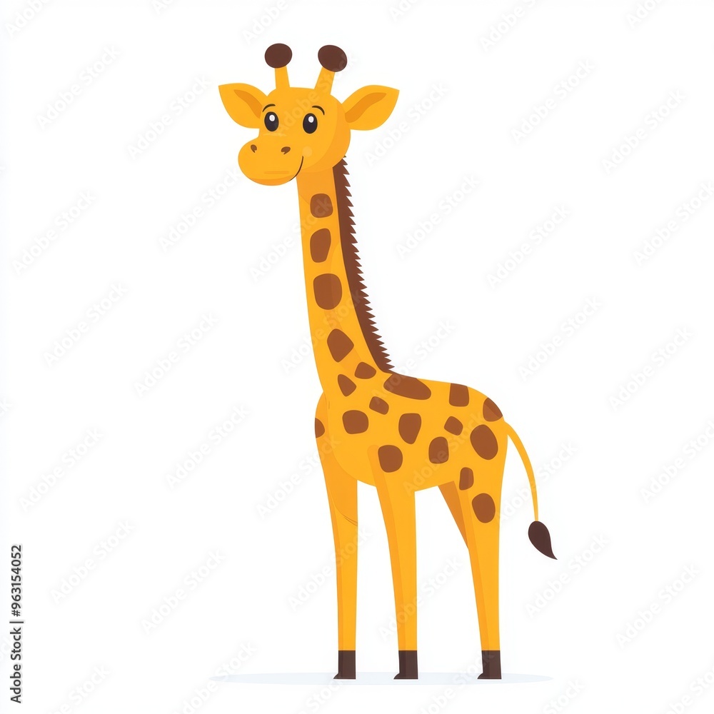 Cheerful Flat Design Giraffe Illustration on White Background - Minimalistic and Cute Animal Artwork Concept Cheerful Flat Design Giraffe Illustration on White Background - Minimalistic and Cute Animal Artwork Concept