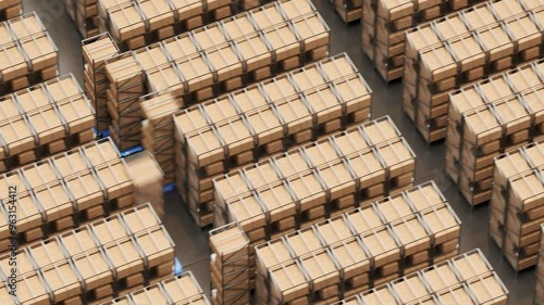 Warehouse Industry Autonomic Robots Carrying Metal Shelves With Cardboard Boxes