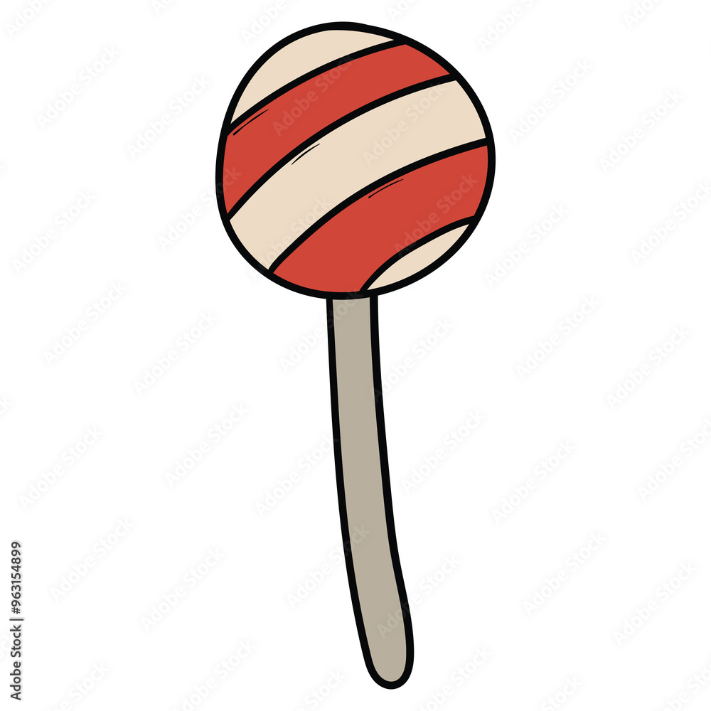 Hand drawn cartoon striped lollipop on stick on white background. Hand drawn cartoon striped lollipop on stick on white background.