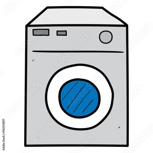 Hand drawn cartoon washing machine on white background.