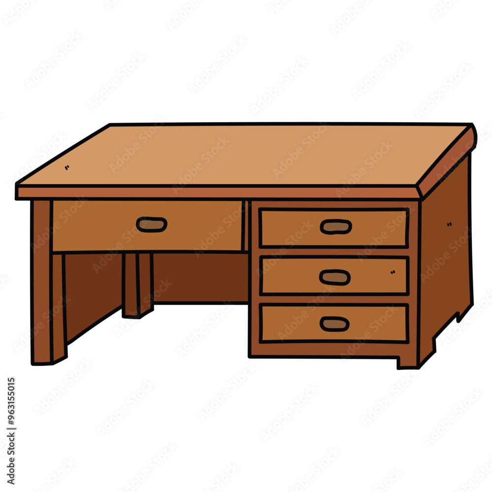 Hand drawn cartoon wooden office table on white background. Hand drawn cartoon wooden office table on white background.