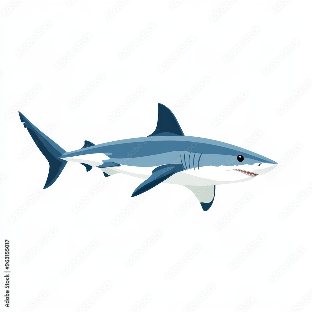 Obraz premium Minimal Flat Design of Sleek Shark Swimming in Water on White Background