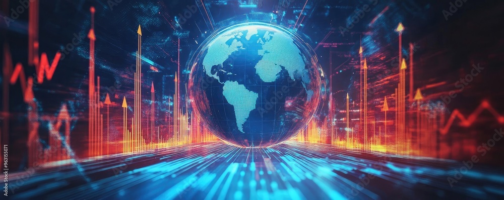 A vibrant digital representation of the globe surrounded by dynamic data visualizations, symbolizing data analysis and global connectivity. A vibrant digital representation of the globe surrounded by dynamic data visualizations, symbolizing data analysis and global connectivity.