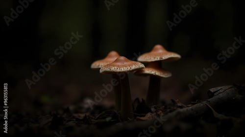 Black Trumpet Mushrooms Growing on Forest Floor photo