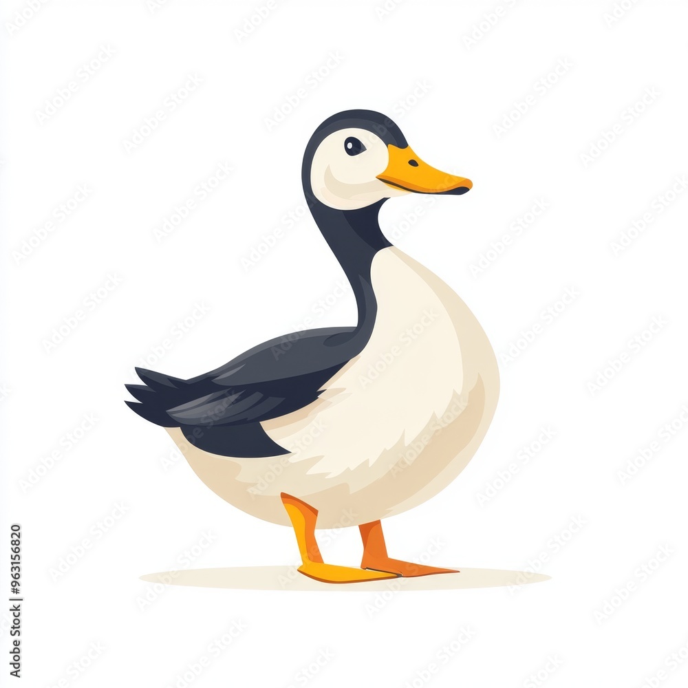 Minimalist Flat Design of Waddling Duck with Bright Yellow Beak on White Background Minimalist Flat Design of Waddling Duck with Bright Yellow Beak on White Background
