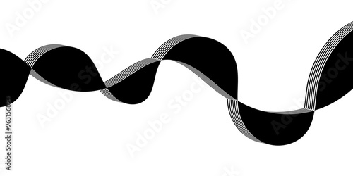 Black on white abstract perspective line stripes with 3d dimensional effect isolated on white. The geometric lines element design