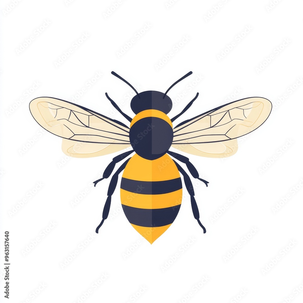 Minimalist Buzzing Bee Illustration on White Background | Flat Design Style with Delicate Wings | Simple and Elegant Insect Art Minimalist Buzzing Bee Illustration on White Background | Flat Design Style with Delicate Wings | Simple and Elegant Insect Art