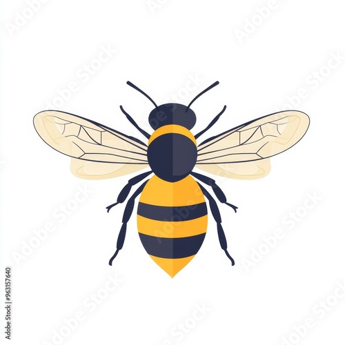 Minimalist Buzzing Bee Illustration on White Background | Flat Design Style with Delicate Wings | Simple and Elegant Insect Art