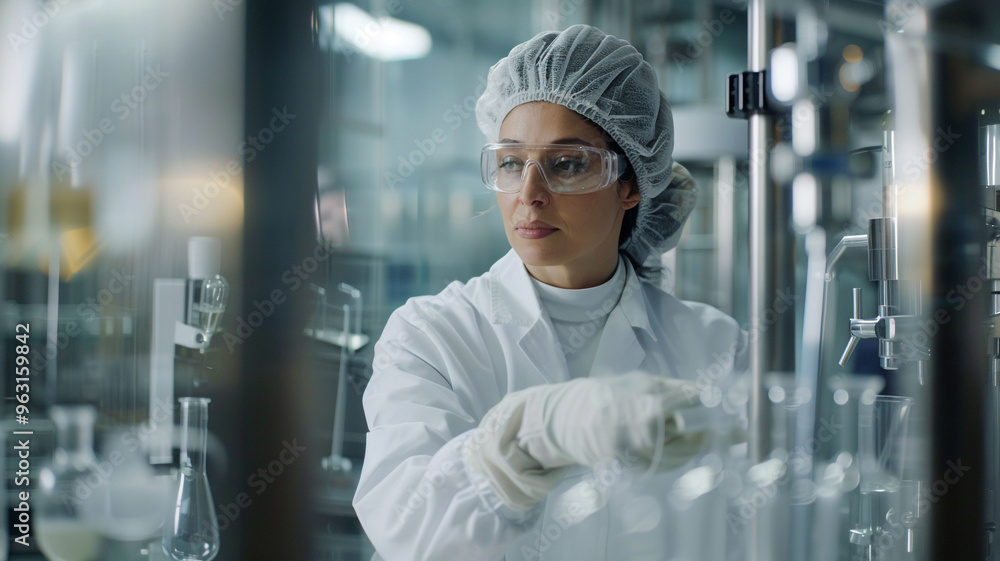 Female scientist working in a laboratory in a modern clean technology factory Female scientist working in a laboratory in a modern clean technology factory