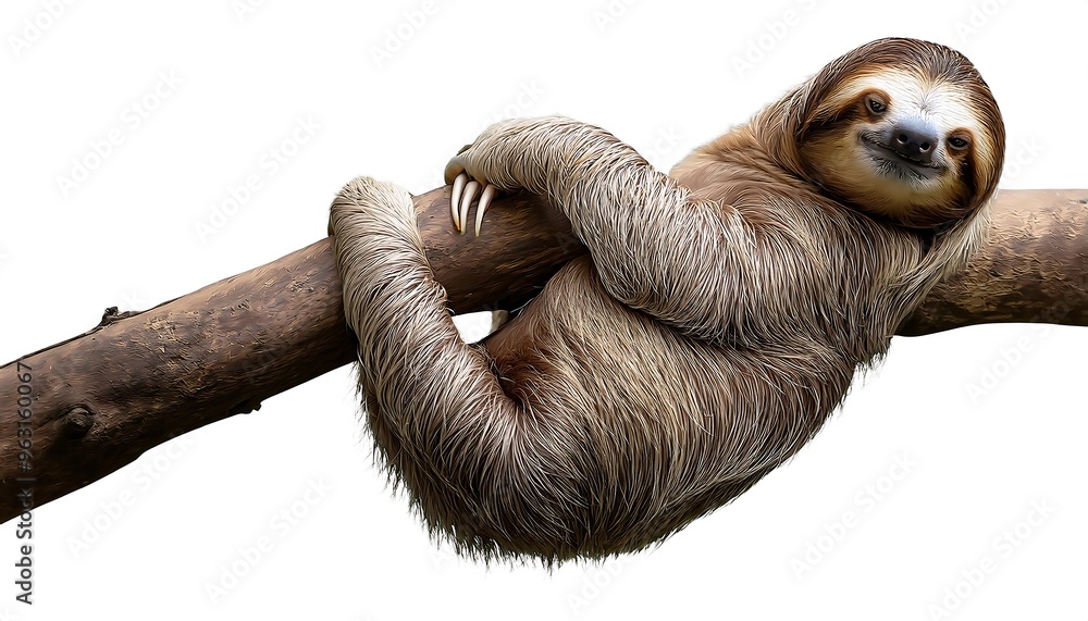 clipping path for a sleepy sloth hanging from a tree branch. The path should captur clipping path for a sleepy sloth hanging from a tree branch. The path should captur
