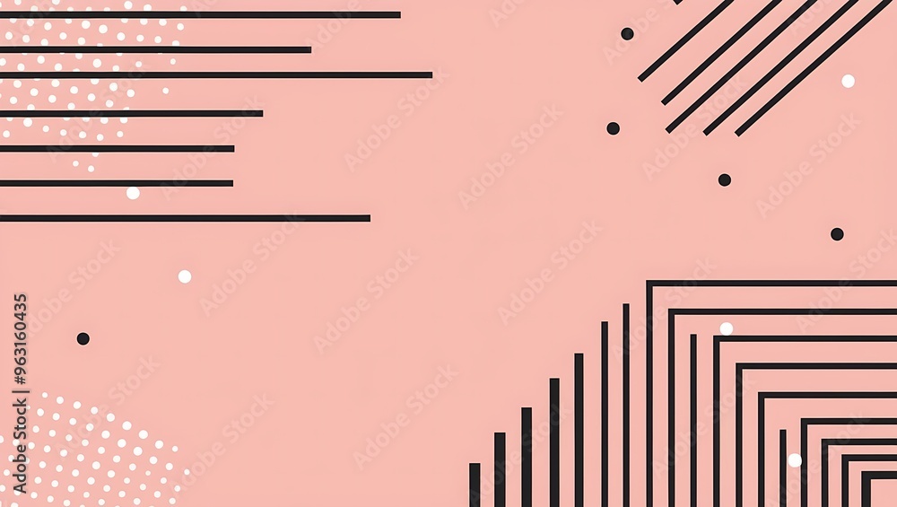 Minimalist pop art background with light pink base, bold black lines, and scattered white halftone dots Minimalist pop art background with light pink base, bold black lines, and scattered white halftone dots