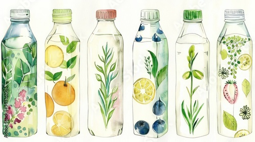 Watercolor collection of plantbased milk cartons in different designs. Concept Watercolor Art, Plant-based Milk, Carton Designs, Collection Concept, Illustration Techniques photo