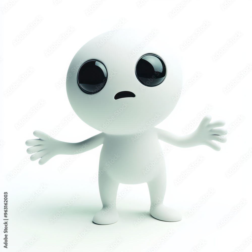 A minimalist cartoon character with big eyes standing on a white background A minimalist cartoon character with big eyes standing on a white background