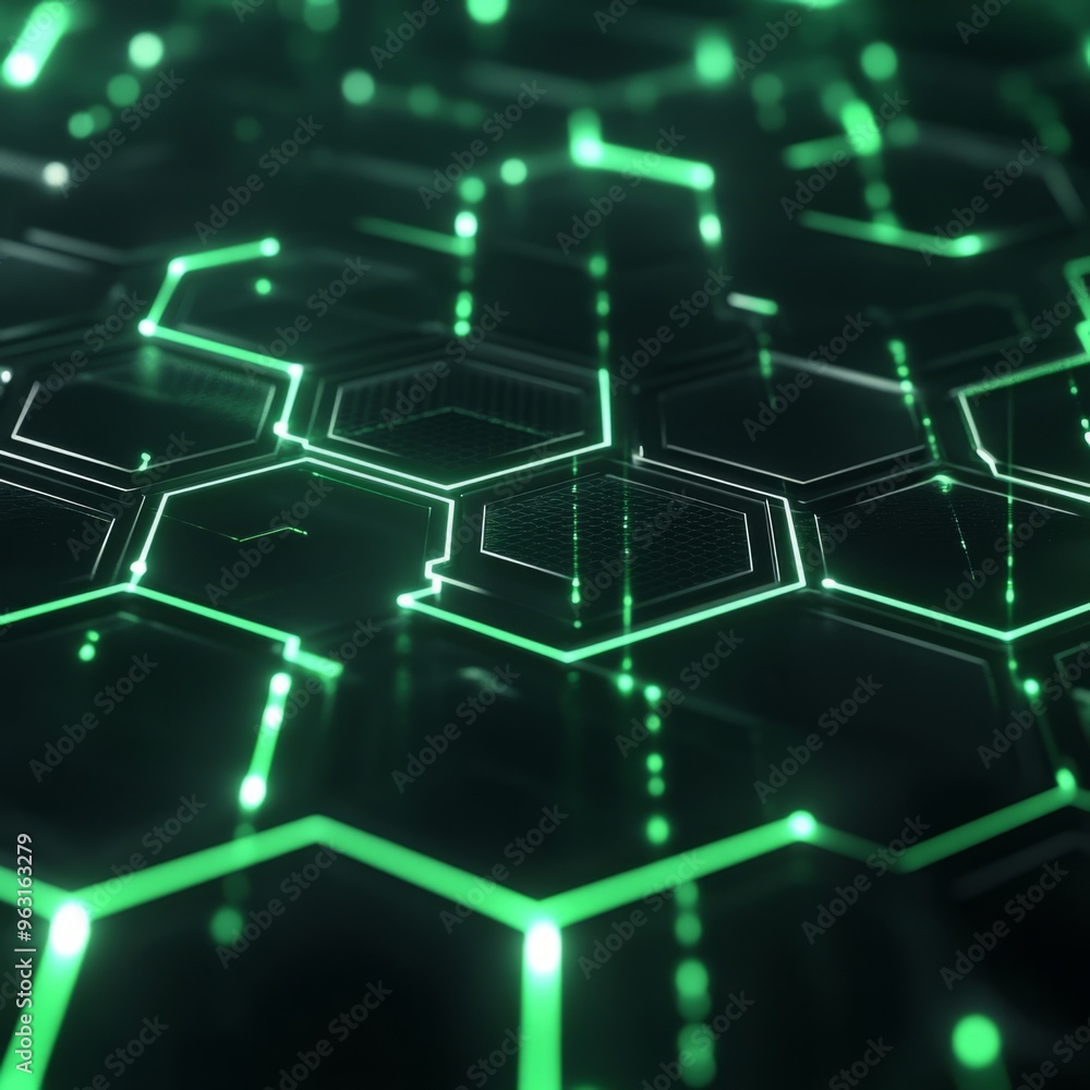 Futuristic Digital Art: Holographic Hexagons and Neon Lines Futuristic Digital Art: Holographic Hexagons and Neon Lines