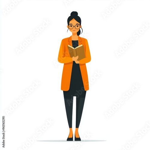 Professional Teacher Holding Book - Minimal Flat Illustration on White Background Close Up