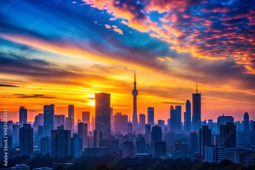Vibrant sunset over modern city skyline majestic urban silhouette with colorful sky Vibrant sunset over modern city skyline majestic urban silhouette with colorful sky