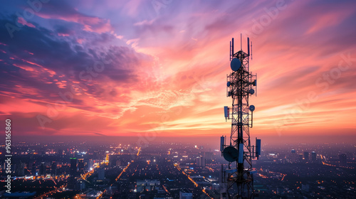 Antenna telecommunication tower station, internet online wireless network.