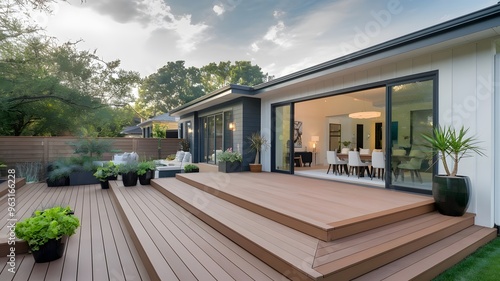  Stylish Outdoor Patio with Wooden Deck and Plants 
