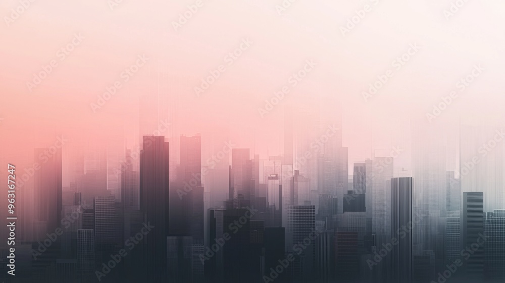 The city skyline fades into pink and orange hues, shrouded in fog, creating a mysterious and beautiful urban scene at dusk The city skyline fades into pink and orange hues, shrouded in fog, creating a mysterious and beautiful urban scene at dusk
