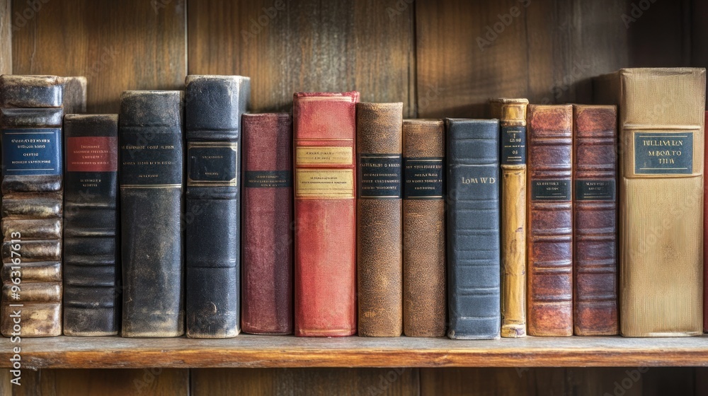 Antique Books on a Wooden Bookshelf Antique Books on a Wooden Bookshelf