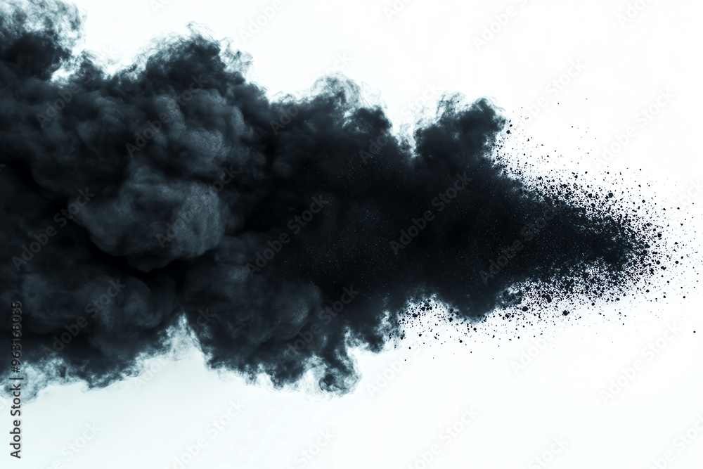 Black smoke cloud spreading, isolated on white background. Perfect for depicting pollution, fire, or atmospheric effects. Black smoke cloud spreading, isolated on white background. Perfect for depicting pollution, fire, or atmospheric effects.