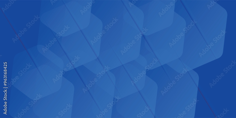 Fototapeta premium Modern abstract blue background with glowing geometric lines. Blue gradient hexagon shape design.