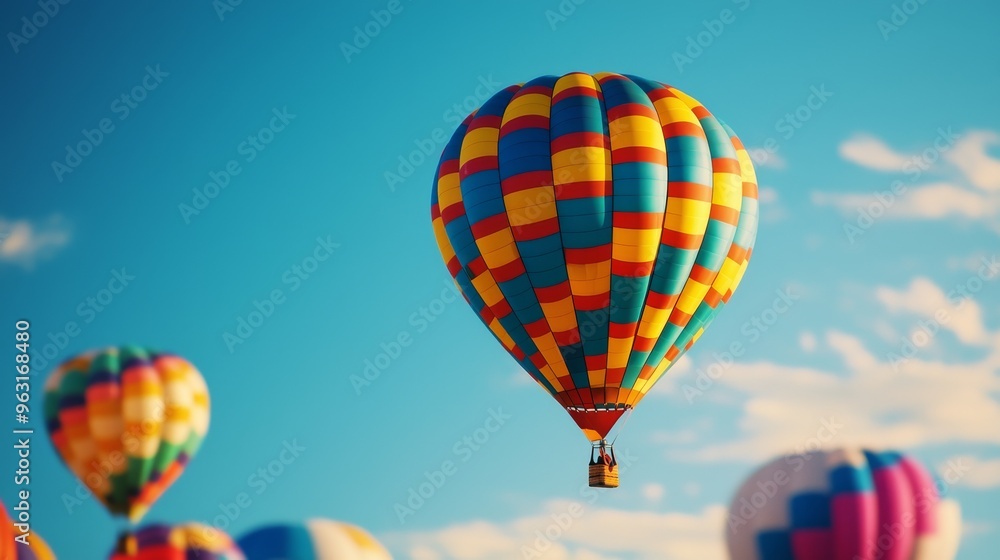 Fototapeta premium Colorful Hot Air Balloons Soaring in the Sky at the Albuquerque Balloon Fiesta, Capturing a Joyful and Scenic Celebration