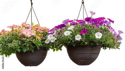 Clipping Path for Flowering Hanging Baskets- - Hanging baskets with blooms cut out with full photo