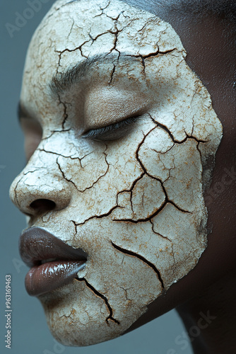 stone face of a person with cracks 