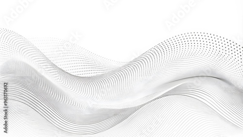 Abstract white futuristic background. Big data visualization. A digital dynamic wave of particles. wave 3D rendering. 3D Rendering Big data black wave on a white background