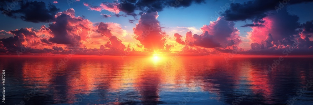 Fiery Sunset Reflecting on a Calm Ocean Fiery Sunset Reflecting on a Calm Ocean