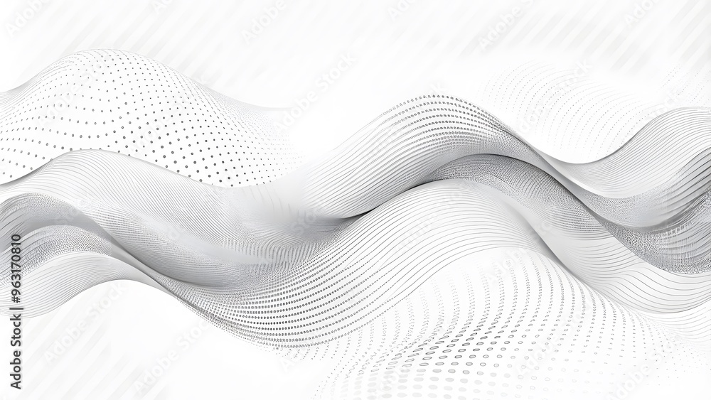 Abstract white futuristic background. Big data visualization. A digital dynamic wave of particles. wave 3D rendering. 3D Rendering Big data black wave on a white background